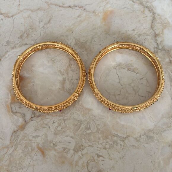 Set of 2 Matching Gold Plated Fancy Indian Bangles - Picture 6 of 8